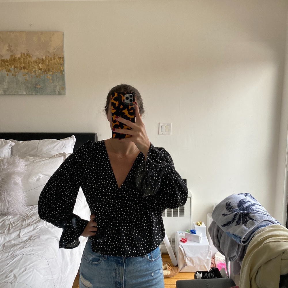 The Drop Black Polka Dot Top